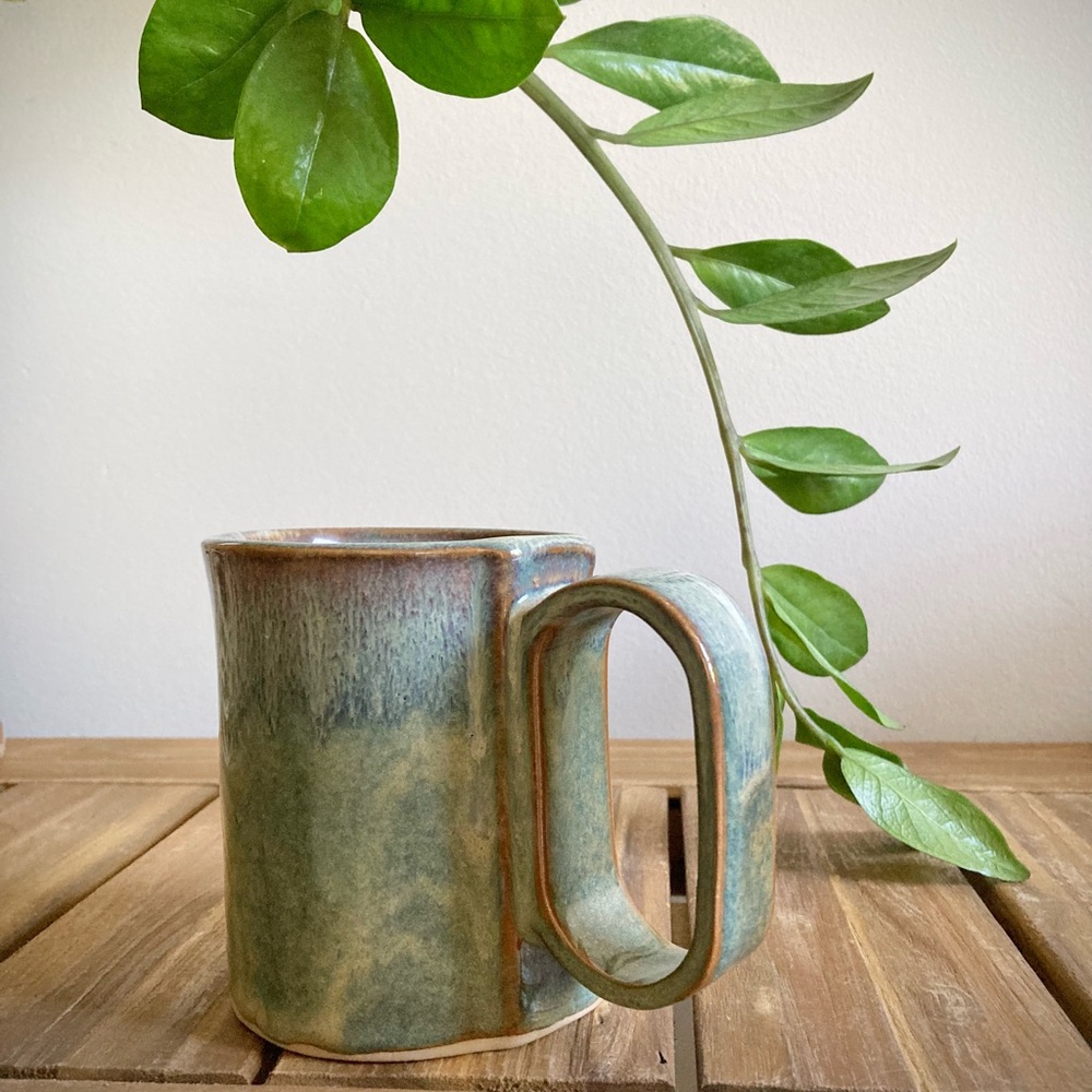 studio pottery artist signed rustic mug cup farmhouse cottage green blue brown - Picture 7 of 11